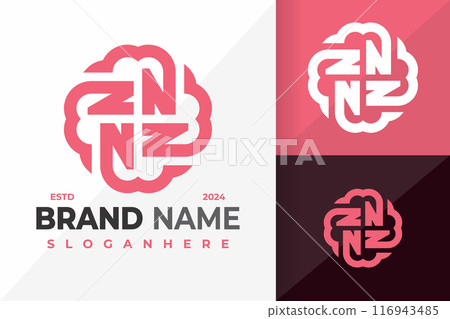 Four Letter N Heart Flower Logo design vector symbol icon illustration 116943485