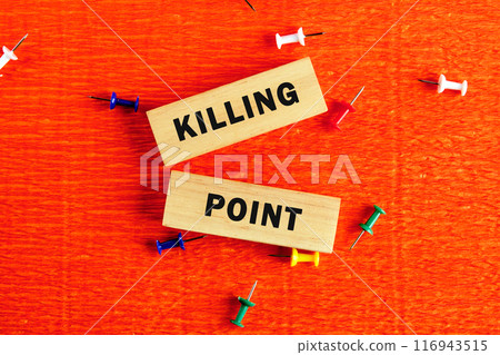 Word KILLING POINT Written the inscription on the blocks on an orange background Word KILLING POINT Written the inscription on the blocks on an orange background 116943515