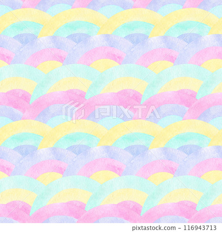 Watercolor pastel rainbows seamless pattern. Hand drawn bright multicolor background for textile, fabric and wrapping paper. Watercolor pastel rainbows seamless pattern. Hand drawn bright multicolor background for textile, fabric and wrapping paper. 116943713