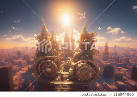Backlit mechanical city illustration Backlit mechanical city illustration 116944090