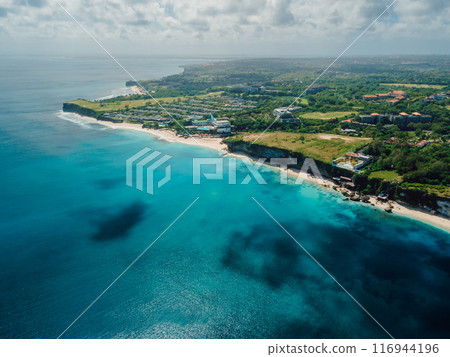 Scenic ocean coastline with waves. Drone view of Bukit in Bali 116944196