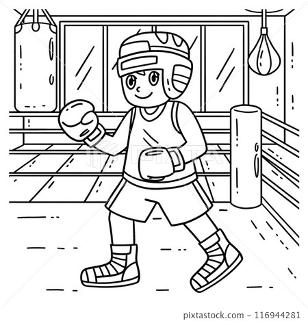Boxing Boxer with Protective Gear Coloring Page Boxing Boxer with Protective Gear Coloring Page 116944281