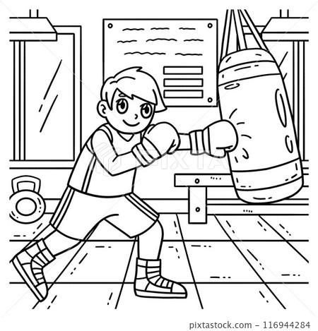Boxing Boxer and Punching Bag Coloring Page Boxing Boxer and Punching Bag Coloring Page 116944284