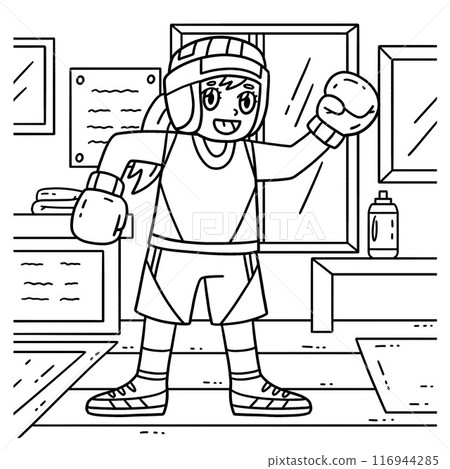Boxing Female Boxer with Protective Gear Coloring Boxing Female Boxer with Protective Gear Coloring 116944285