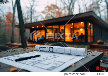 House Plan on a Table House Plan on a Table 116944405