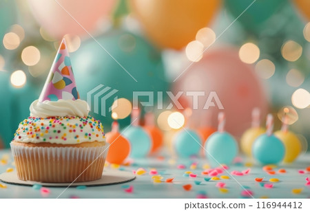 Birthday Cake With Candle at Outdoor Party Birthday Cake With Candle at Outdoor Party 116944412