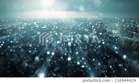 Nighttime Cityscape With Fog and Stars 116944429