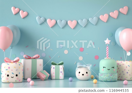 Birthday Cake With Balloons and Confetti Birthday Cake With Balloons and Confetti 116944535