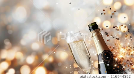 Champagne and Gift on Festive Tabletop 116944592