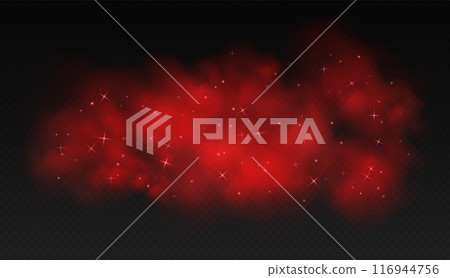 Red magic smoke with stars and sparkles, fog with glowing particles, colorful vapor with star dust. Red magic smoke with stars and sparkles, fog with glowing particles, colorful vapor with star dust. 116944756