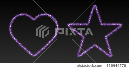 Purple glitter frames, shimmering borders in heart and star shapes, festive holiday sparkles Purple glitter frames, shimmering borders in heart and star shapes, festive holiday sparkles 116944776