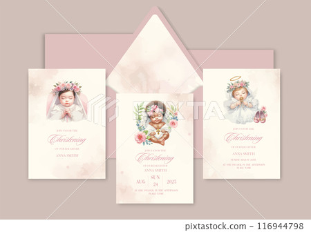 Baptism, Christening, First Holy Communion, Confirmation Invitation Template. Baptism, Christening, First Holy Communion, Confirmation Invitation Template. 116944798