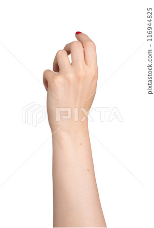 young, elegant hand with a beautiful manicure, isolated on a white background. The index finger, young, elegant hand with a beautiful manicure, isolated on a white background. The index finger, 116944825