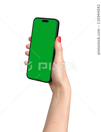 Berlin Germany July 21 2024 Hand holding mobile phone screen mock up, showing iphone smartphone Berlin Germany July 21 2024 Hand holding mobile phone screen mock up, showing iphone smartphone 116944842