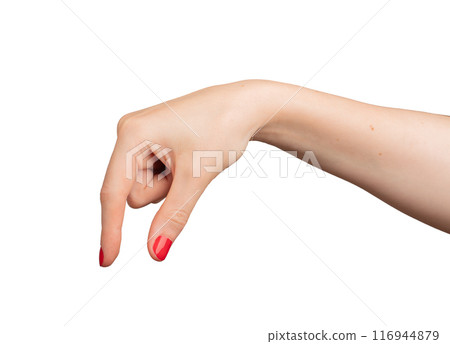 Hand reaching out, as if holding or grabbing an invisible object. Isolated on white background, Hand reaching out, as if holding or grabbing an invisible object. Isolated on white background, 116944879