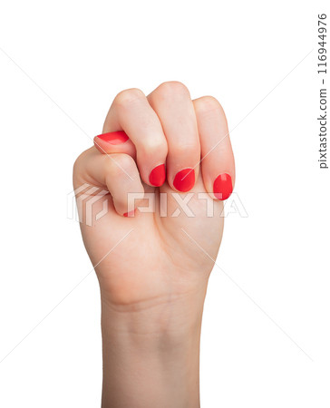 Hand showing the sign for 13, Isolated on white background, closeup of a womans hand with elegant Hand showing the sign for 13, Isolated on white background, closeup of a womans hand with elegant 116944976
