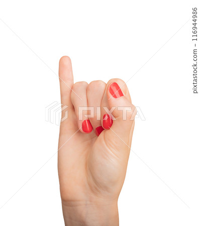 Pinky finger raised in a gesture of communication. Isolated on white background, showcasing a hand Pinky finger raised in a gesture of communication. Isolated on white background, showcasing a hand 116944986