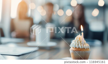 Birthday Cupcake on a Table 116945161