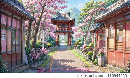 The ancient capital is dyed in period dramas, and the roads of Torii Shrine, where cherry blossoms glitter, are covered in spring rain. 116945333