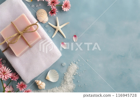 Spa Relaxation With Pink Soap And Sea Shells Spa Relaxation With Pink Soap And Sea Shells 116945728