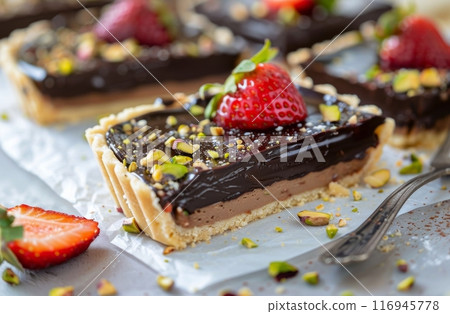 Chocolate Pistachio Tart With Strawberry 116945778