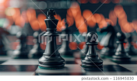 Black Chess King in City Setting 116945830