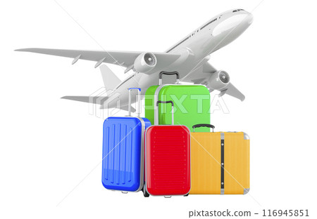 Airplane with baggage. Fly Travel concept. 3D rendering Airplane with baggage. Fly Travel concept. 3D rendering 116945851