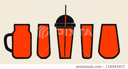 Tall glasses for drinks. Vector illustration with texture. Silhouette drawing Tall glasses for drinks. Vector illustration with texture. Silhouette drawing 116945937