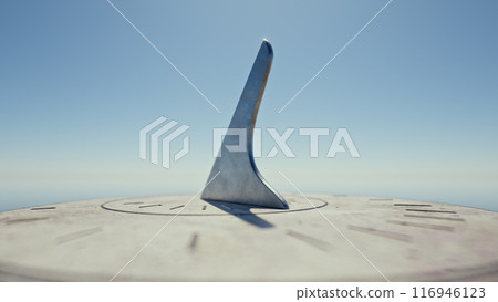 Closeup of sundial with gnomon at noon time 116946123