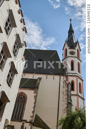 St. Vitus Church gothic cathedral, national cultural monument in Cesky Krumlov, south Bohemia region of Czech Republic 116946318
