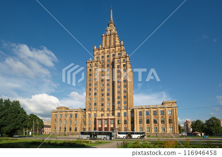 Latvian tourist landmark attraction - old building of the Academy of Sciences in Riga, Latvia. 116946458