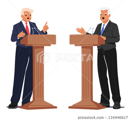 Two Senior Male Politician Characters Passionately Discuss Issues During A Debate, Engaging With Each Other 116946627