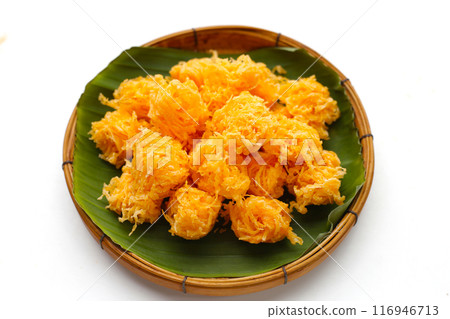Thai crispy flossy sweet Eggs floss (Foi Thong Krob) Thai crispy flossy sweet Eggs floss (Foi Thong Krob) 116946713