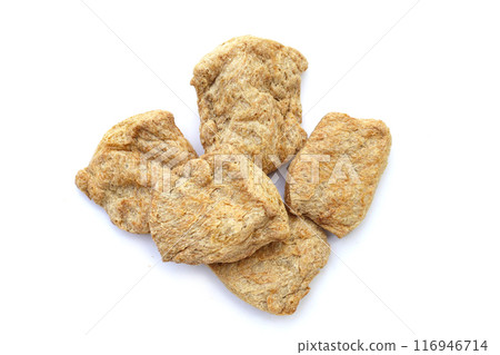 Textured soy protein on white background. Textured soy protein on white background. 116946714