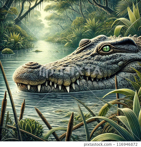 An alligator lurking in a swamp An alligator lurking in a swamp 116946872