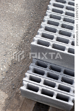 Cement solid brick blocks made up of sand, lime and concrete materials 116947234