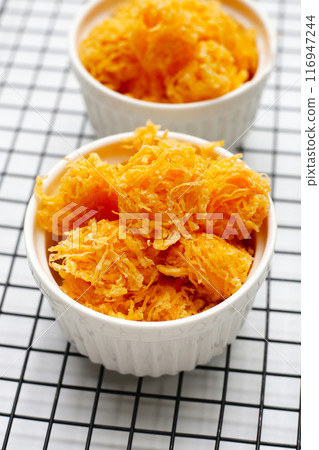 Thai crispy flossy sweet Eggs floss (Foi Thong Krob) Thai crispy flossy sweet Eggs floss (Foi Thong Krob) 116947244
