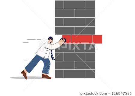 Man takes risks to achieve success in career, pushes out part of barrier to go further Man takes risks to achieve success in career, pushes out part of barrier to go further 116947555