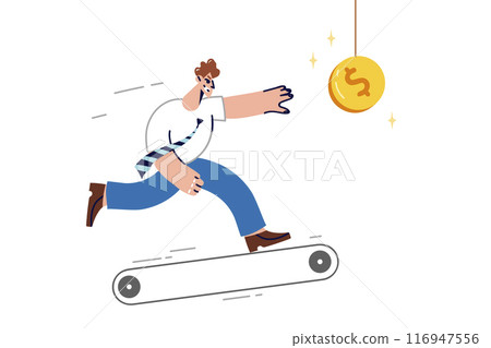 Businessman chasing unattainable goal, trying to grab coin and experiencing failure 116947556