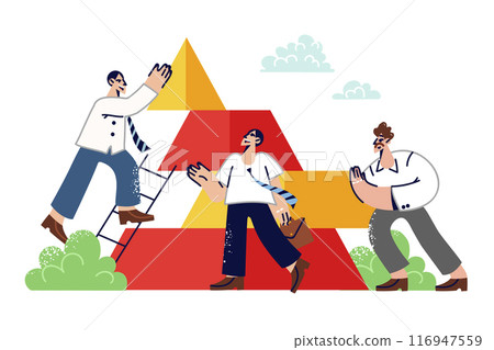 Business men are engaged in team building, placing blocks on top of each other. 116947559