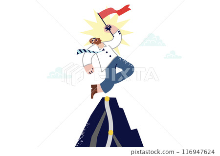 Business man winner jumps on mountain celebrating achieving success and receiving career position Business man winner jumps on mountain celebrating achieving success and receiving career position 116947624