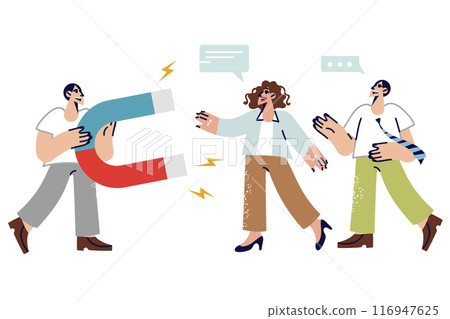 Man marketer attracts and retains clients or service buyers using magnet to increase sales 116947625