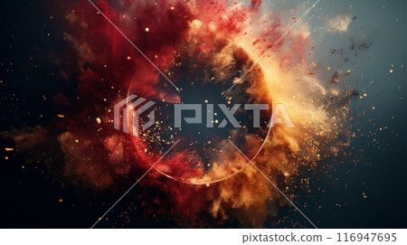 A ring of fire with a explosion of colored powder A ring of fire with a explosion of colored powder 116947695