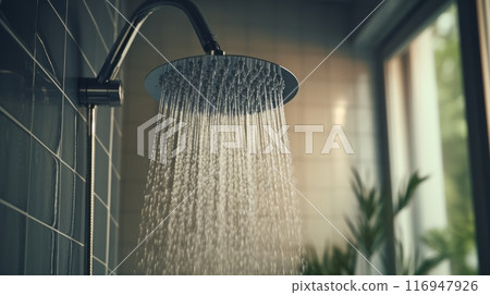 A shower head with water coming out of it 116947926