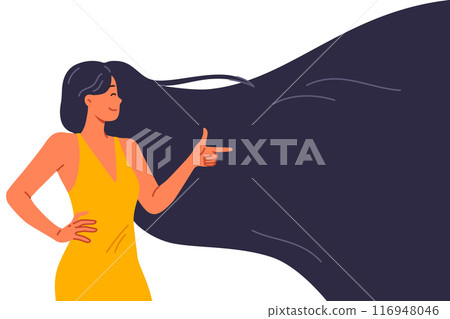 Woman with beautiful smooth hair recommends shampoo for getting perfect hairstyle 116948046