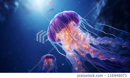 A purple jellyfish floating in the water 116948071