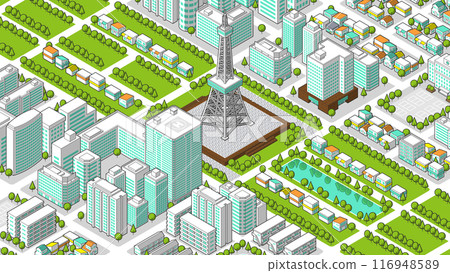 Three-dimensional cityscape seen from above vector illustration 116948589