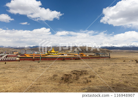 Tagong Monastery in Sichuan is built right at the heart of the Tagong town with vast surrounding grassland and view of Mount Yala Tagong Monastery in Sichuan is built right at the heart of the Tagong town with vast surrounding grassland and view of Mount Yala 116948907