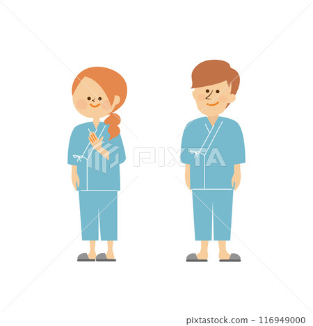 健康檢查一男一女穿著檢查服的可愛插圖 健康檢查一男一女穿著檢查服的可愛插圖 116949000