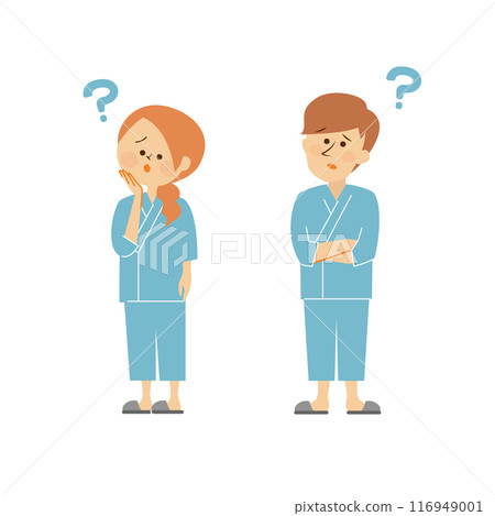 Health checkup: Cute illustration of a man and woman wearing examination clothes 116949001